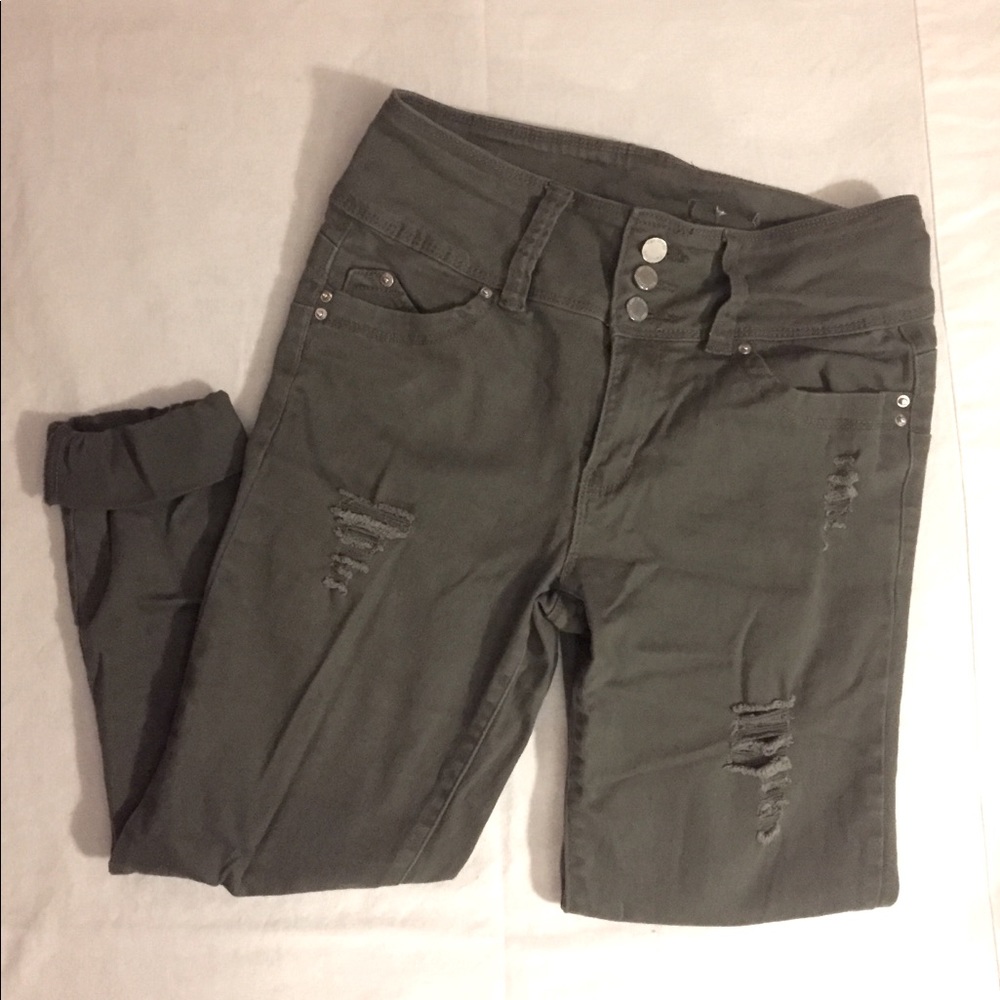 Olive Green Cropped YMI Ripped Skinny Jeans